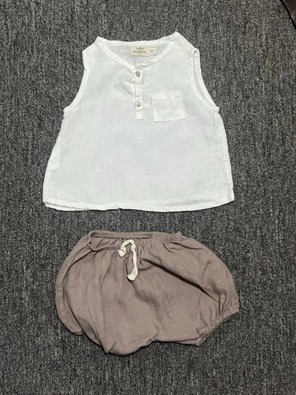 Niuborn Barcelona 100% Linen Outfit Set 6/9 Months Shorts Bloomers